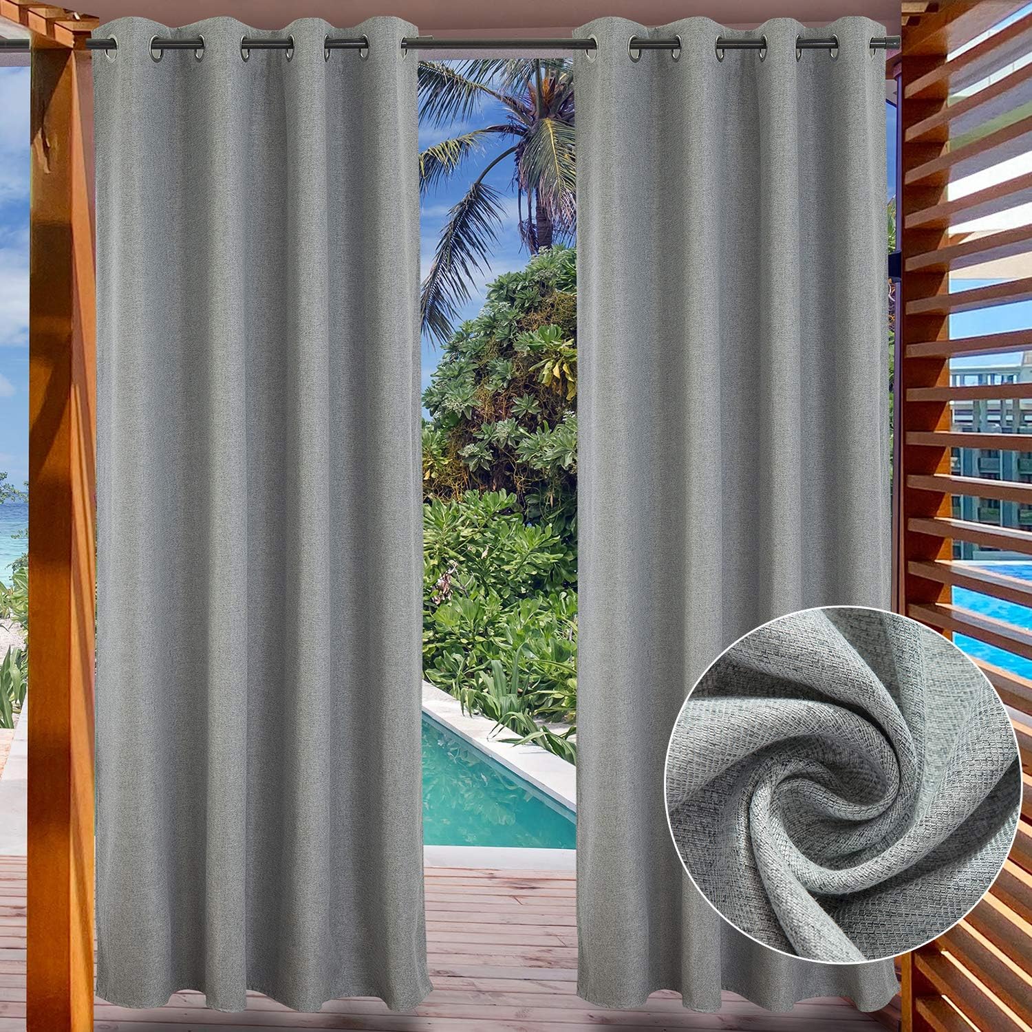 Outdoor Curtains - LIFONDER Grey Blackout Outdoor Curtains - Indoor/Outdoor Curtains for Patio Privacy Waterproof Gazebo Blinds Pergola Drapes/Porch Shades with Grommet Top, 52“Wide by 84