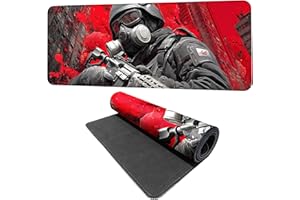 THISFIND Tactical Soldier Gaming Mouse Pad – 31.5" x 11.8" Extended Desk Mat with Red Urban Battle Scene – Non-Slip Base, Smooth Surface for Gamers & Office Use