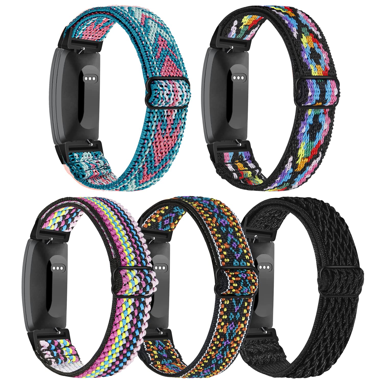 HUYIIO Adjustable Elastic Inspire 2 Straps Compatible with Inspire 2, Stretch Soft Nylon Sport Breathable Wristband Replacement (5 Pack)