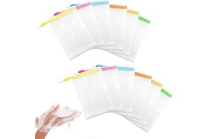 TEAAHA Assorted Colors Bar Soap Pouch Bag for Soap Bars, 12PCS Handmade Bubble Mesh Exfoliating Saver Pouch Net Shampoo Bar Bags Soaps Sleeves with Drawstring Body Facial Cleaning Tool for Bath & Shower