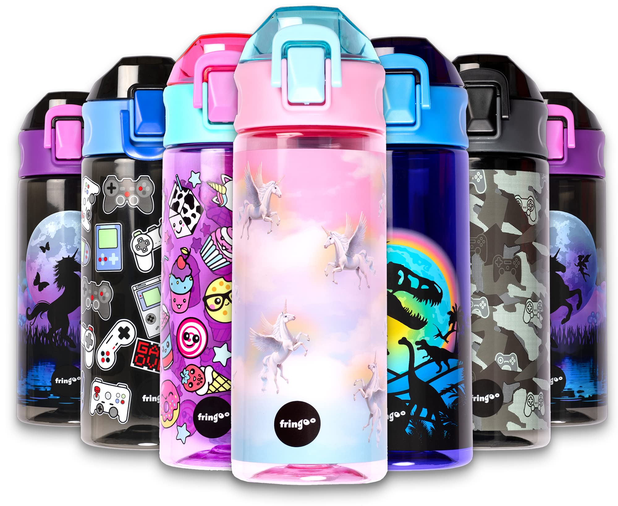 Fringoo - Unicorn Sky - BPA Free Water Bottles - Pink Straw Water Bottle - Reusable Water Bottle - 600ml / 20 Oz