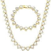 fasone Rhinestone Hearts Necklace, Iced Out Hearts Jewelry,Silver Tennis Necklace For Women,Tennis Necklaces For Women, Heart Tennis Necklace