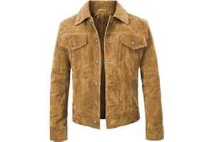 LP-FACON Mens Trucker Suede Leather Jacket - Western Style Cowboy Leather Jacket Brown/Black