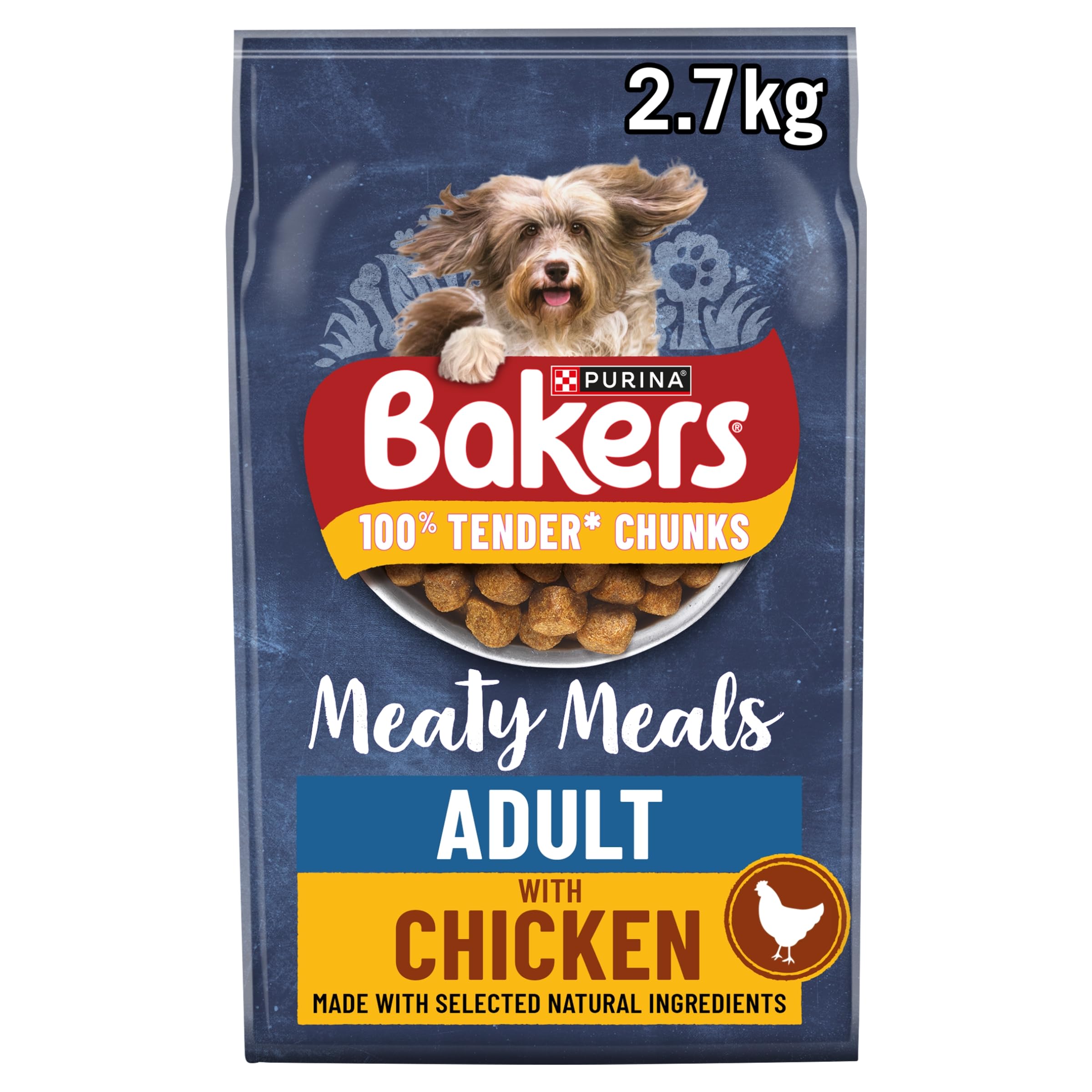 BAKERS Meaty Meals Adult Dry Dog Food Chicken 2.7kg (Pack of 4)