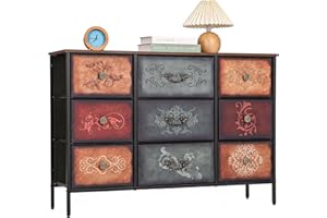 DOVAMY Drawer Dresser with 9 Fabric Drawers, Dresser Storage Organizer for Bedroom,Closet,Nursery,Living Room,Wide Storage Tower Unit with Steel Frame,Chest of Drawer, Wooden Top