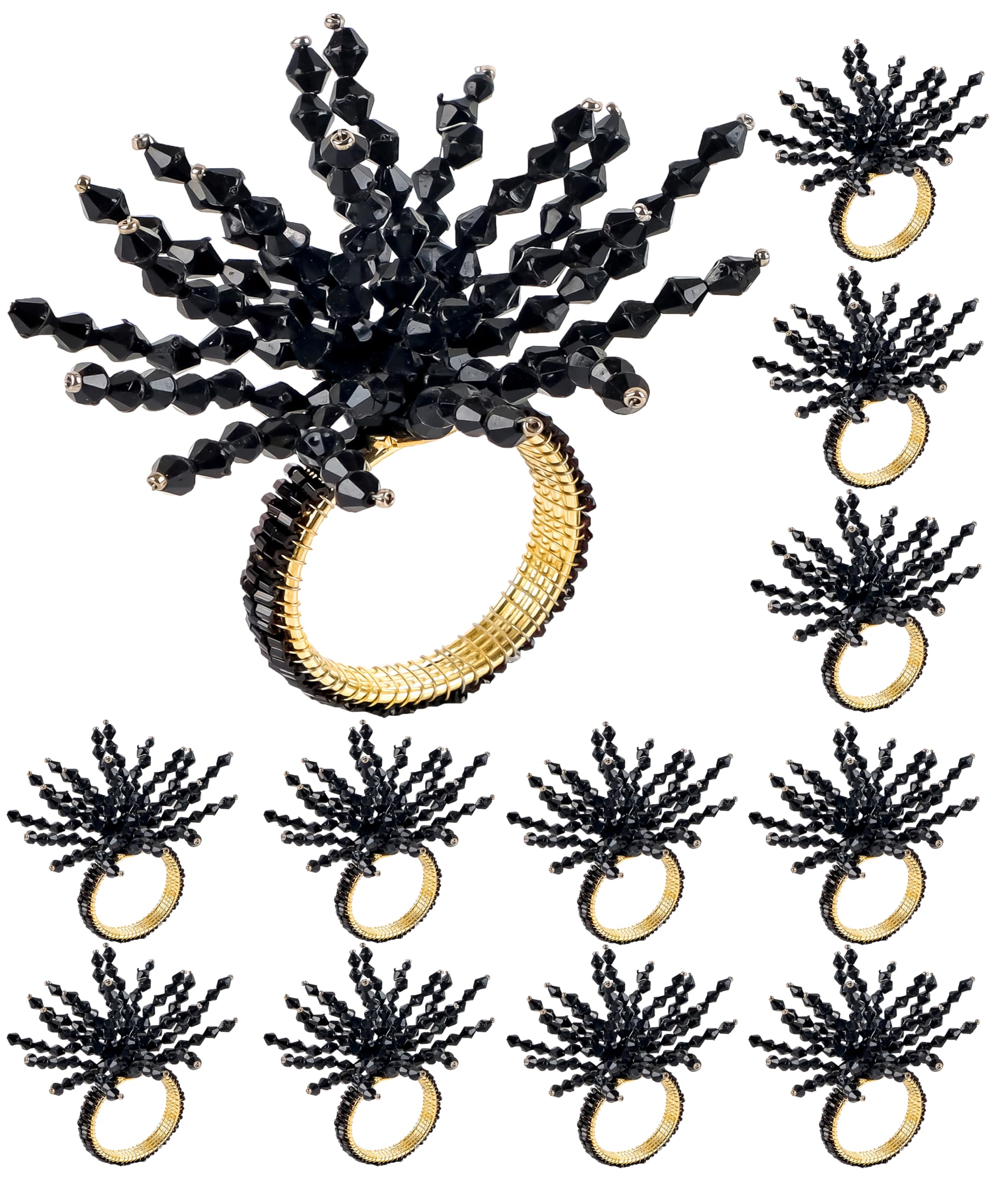 Photo 1 of 12-Pcs Decorative Napkin Rings - Beaded Serviette Ring Napkin Holders for Summer Beach Wedding Ocean Coastal Nautical Holiday Party Home Table Décor (Black) - CLEENTABLE