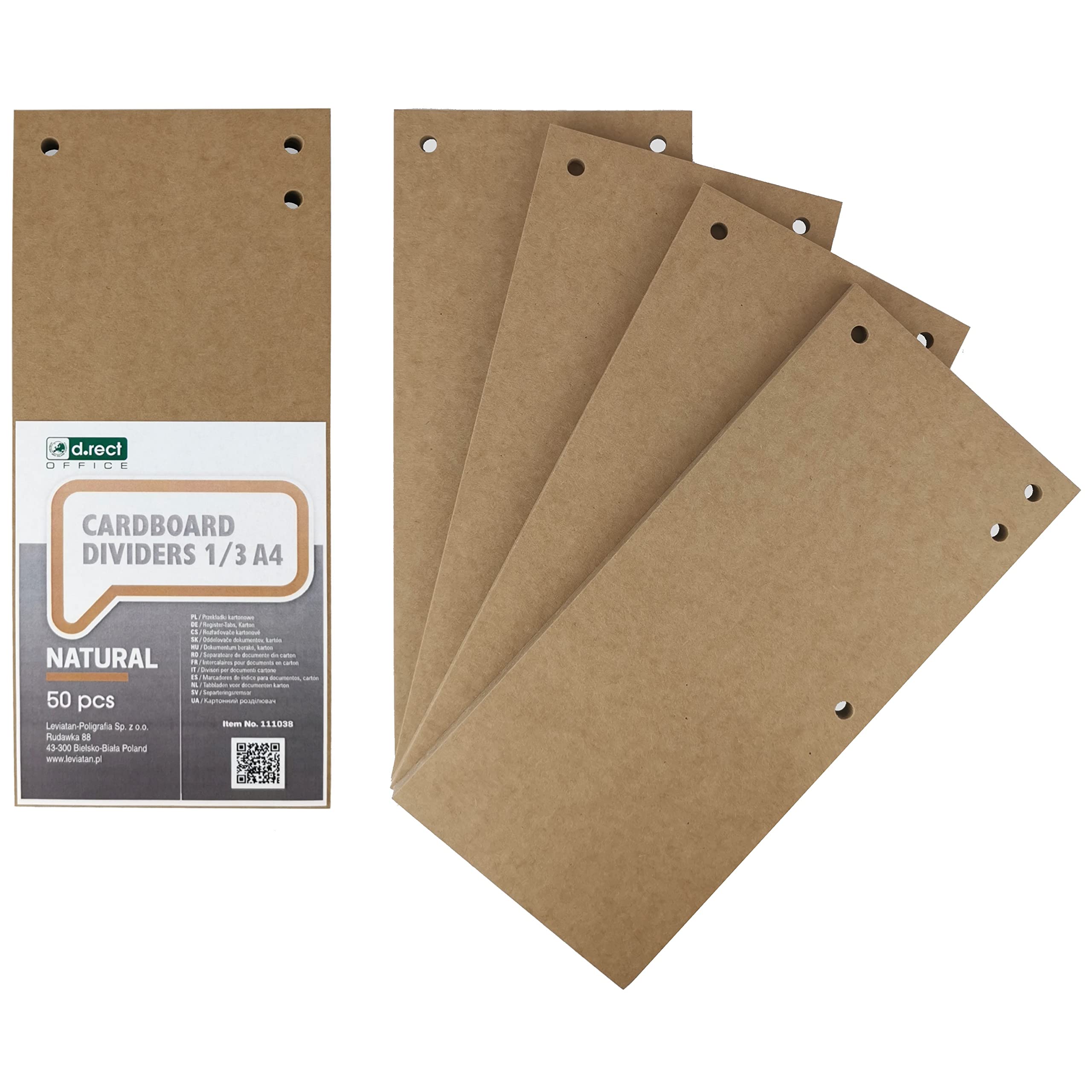 D.RECT Pack of 50 Cardboard Dividers 10.5 x 23.5 cm Dividers Folder Index 300 g/m² Kraft Paper