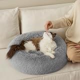 Bedsure Plush Round Cat Bed 50x50x13cm Light Grey Calming Snug Vet Safe view 8