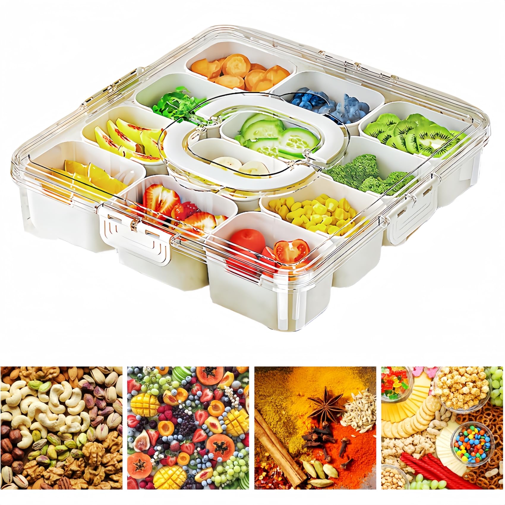 Photo 1 of Snackle Box Container12-Compartment with Lid and Handle Square Multi-Capacity Divided Serving Tray for Candy Birthday Charcuterie Board for Portable Snack Platters and Treats for Road Travel party