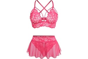 GIEAUAU Sexy Lingerie for Women Naughty 3 Piece Bralette, Mini Skirt with G-String Crotchless Lingerie Set