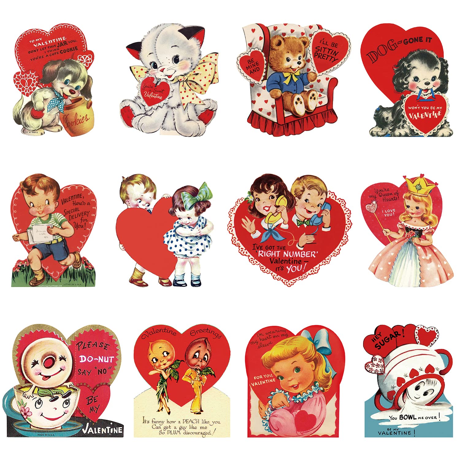 View 1 of ?Quera 48PCS Vintage Valentine's Day Cutout, Retro Valentine's Day Heart Cutout Bulletin Board Decorations for Love Holiday Party Decor Couple's Wedding Party Supplies? School Classroom Anniversary