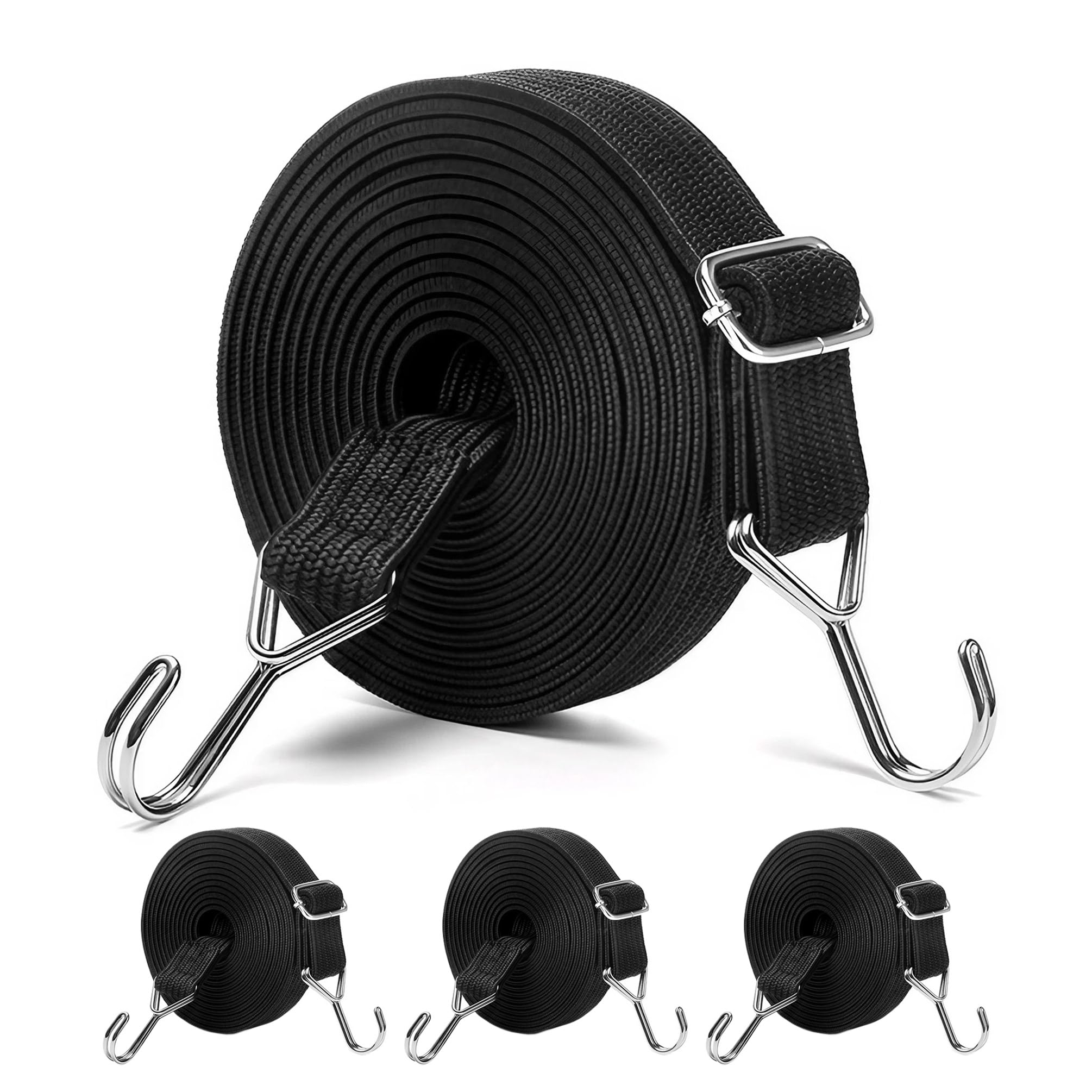 WNXSLAOD 2M Adjustable Bungee Cords with Hooks 4Pack,Heavy Duty Extra Strong Rubber Elastic Straps Flat Elasticity Rope Set with Metal Hooks for Bike Luggage Racks Camping Gardening Clothesline Tent