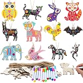 Colingmill 60 Pcs Animal Sugar Skull Wooden Craft DIY Day of The Dead Party | Dia De Los Muertos Ornament, Unfinished Halloween Hanging Blank Decor, Day of The Dead Party, with Rope and Coloring Pen