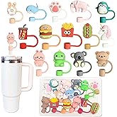 14Pcs Tumbler Straw Covers with Storage Case,10mm 0.4 in Cute Animals Reusable Straw Toppers for 30&40 oz Stanley Cup Accessories,Food Silicone Straws Cover(14 Pcs)