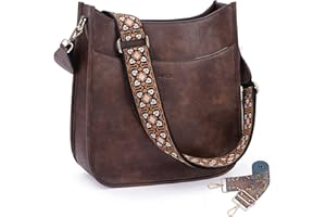 HKCLUF Crossbody Bag for Women Vegan Leather Hobo Handbags Guitar Strap Purse Shoulder Bucket Bag with 2PCS Adjustable Straps