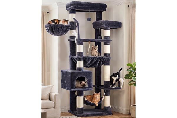 Gitelsnour Cat Tree, 63'' Cat Tower for Large Cats, Big Hammock GCT020G | Cat Condo, Cat Scratching Posts for Indoor Adult Ca