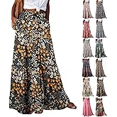 Floral Maxi Skirts for Women 2026 Spring Pleated Long Boho Skirt High Waisted Flower Flowy Skirt Tiered A Line Skirts