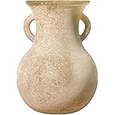 ZHIPINHUI 7.9in Brown Glass Vintage Vase, Art Deco Double Eared Antique Marble Texture Vase