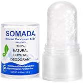 SOMADA Crystal Deodorant Stick - Piedra de Alumbre - Alum Stone, 4.25oz | 100% natural mineral salt stone, unscented, aluminum-free. Neutralizes odor naturally, no white marks or residue.