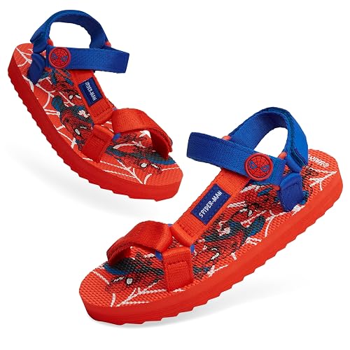 Marvel Spiderman Sandals Boys Comfy Easy Fasten Summer Shoes with Adjustable Straps Holiday Essentials Open Toe Beach Shoes (Red, 11 UK)