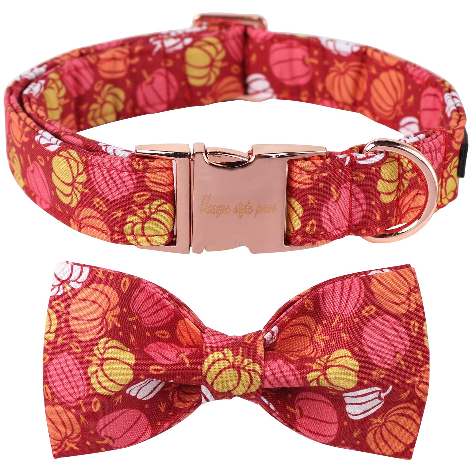 Unique style paws Halloween Dog Collar, Pumpkin Dog Collar, Adjustable Comfortable Cotton Bow Tie Collar for Boy Girl Dogs, Bowtie Collar with Metal Buckle, XS, Neck 8-12in