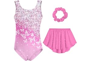 Idgreatim Girls Gymnastic Leotard Ballet Dance Dress Outfit with Removable Skirt Hair Scrunchie Combo 4-11 Years