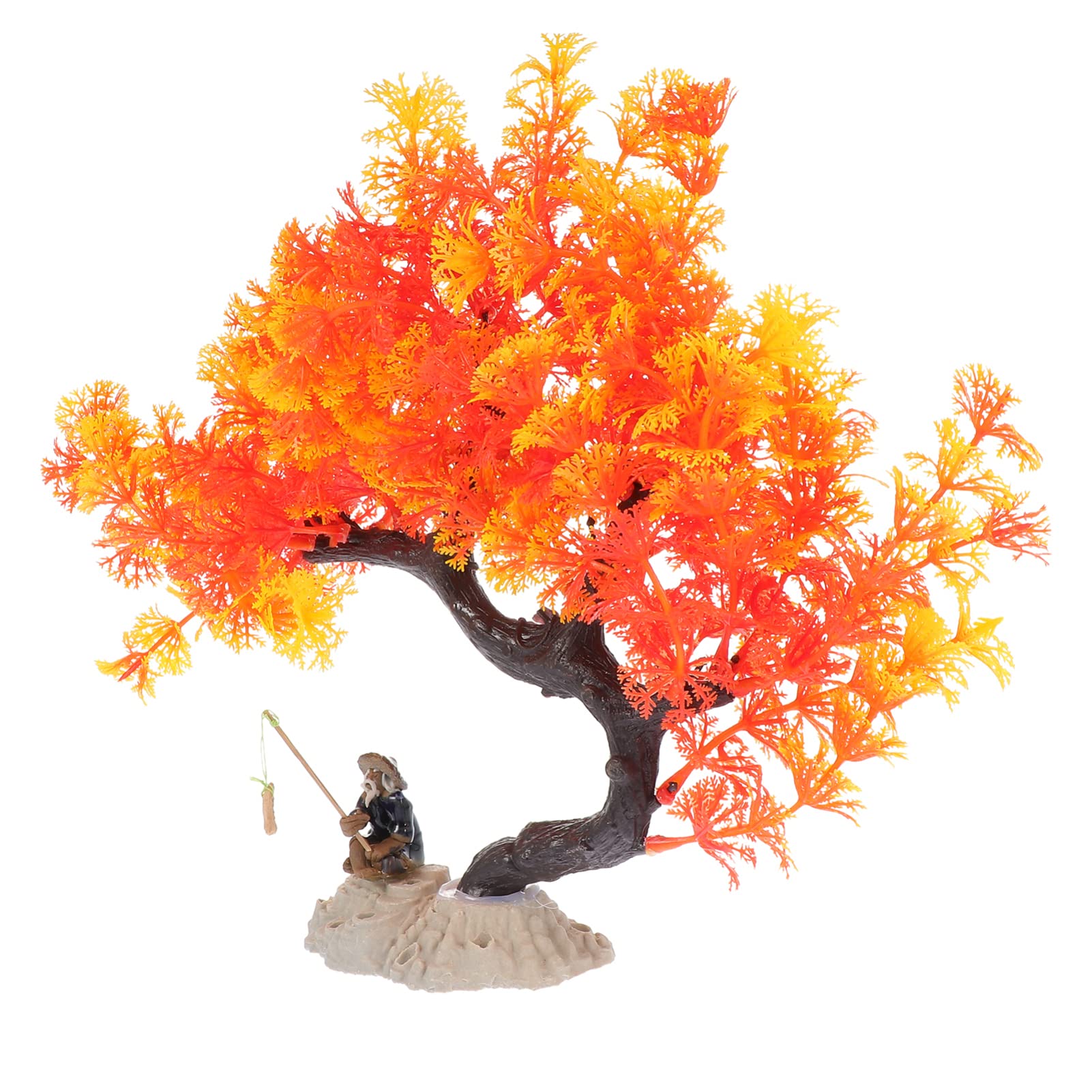 Aquarium Plants Fish Tank Artificial Tree with a Fisherman Pets Plants Aquarium Bonsai Tree Underwater Bonsai Ornament for Aquarium Fish Tank Decor