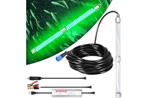 HUSUKU FS0-2 LED Underwater Fishing Light, 12V or 110V 16inch 200W 20,000lm 16.4ft Wire, Green Night Fishing Finder, Glowing Fish Attractor, IP68 Submersible Boat Lamp for Snook Crappie Squid Shrimp