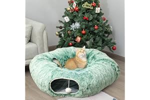 AUOON Cat Tunnel Bed for Indoor Cats - Christmas Tree Cat Tunnel, Circle Peekaboo Cat Cave with Washable Mat for Indoor Cats Kitten Kitty Puppy Rabbit Ferret (Green)