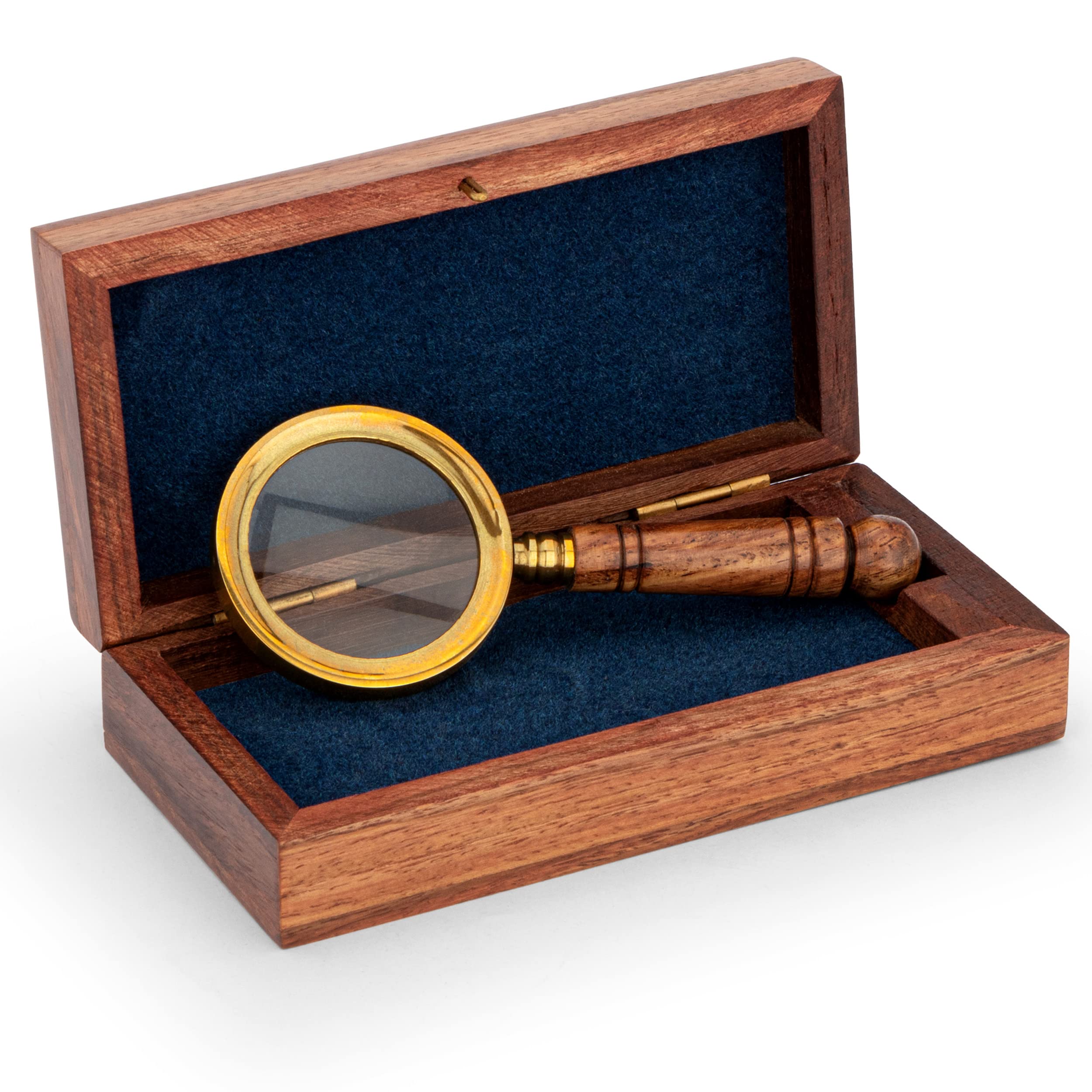 NKlaus Maritime 11 cm Magnifying Glass in Wooden Box Brass with Wooden Handle Magnifying Glass 11720