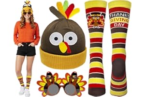 Domkier 3 Pcs Thanksgiving Turkey Costumes Set for Men Women, Turkey Beanie Hat, Knee High Sock and Turkey Sunglasses Thanksgiving Day Party Favor Supplies