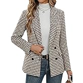 Mina Self 2026 Spring Women's Tweed Houndstooth Blazer Jacket - Plaid Fully-Lined Double-Breasted Casual Work Trendy Pocket