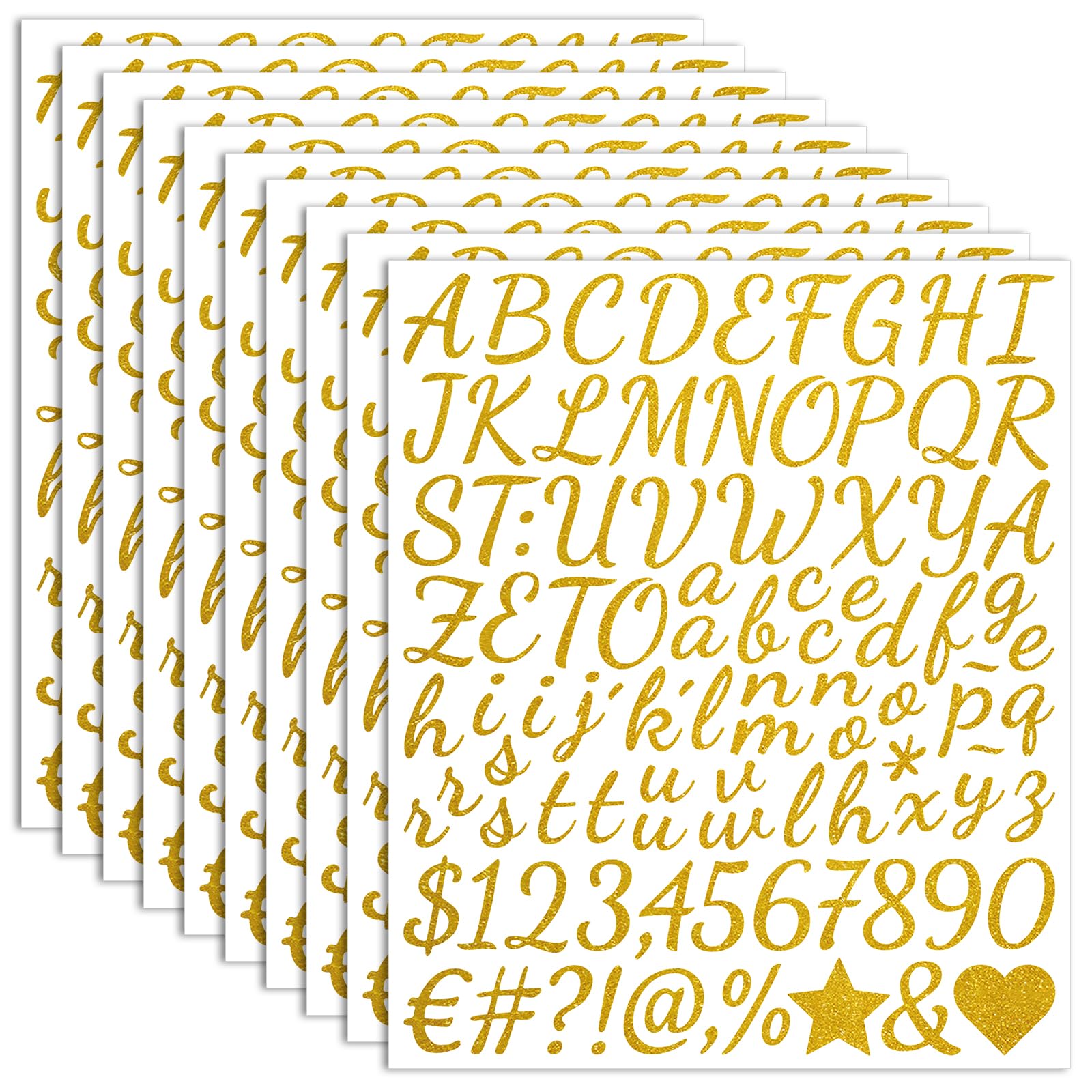 Photo 1 of 10 Sheets Small Letter Stickers - 1 Inch Handwritten Glitter Gold Vinyl Self Adhesive Alphabet Number Stickers Stick on Letters for Arts Crafts Outdoor Sign Wall Mailbox Windows Doors Car Poster Board