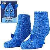 POPCRAZE Shark Socks Fuzzy Women Men - 3D Animal Character Cozy Slipper Socks - Ocean Theme Novelty Valentine Gift Idea Size 5-9 – 1 Pair