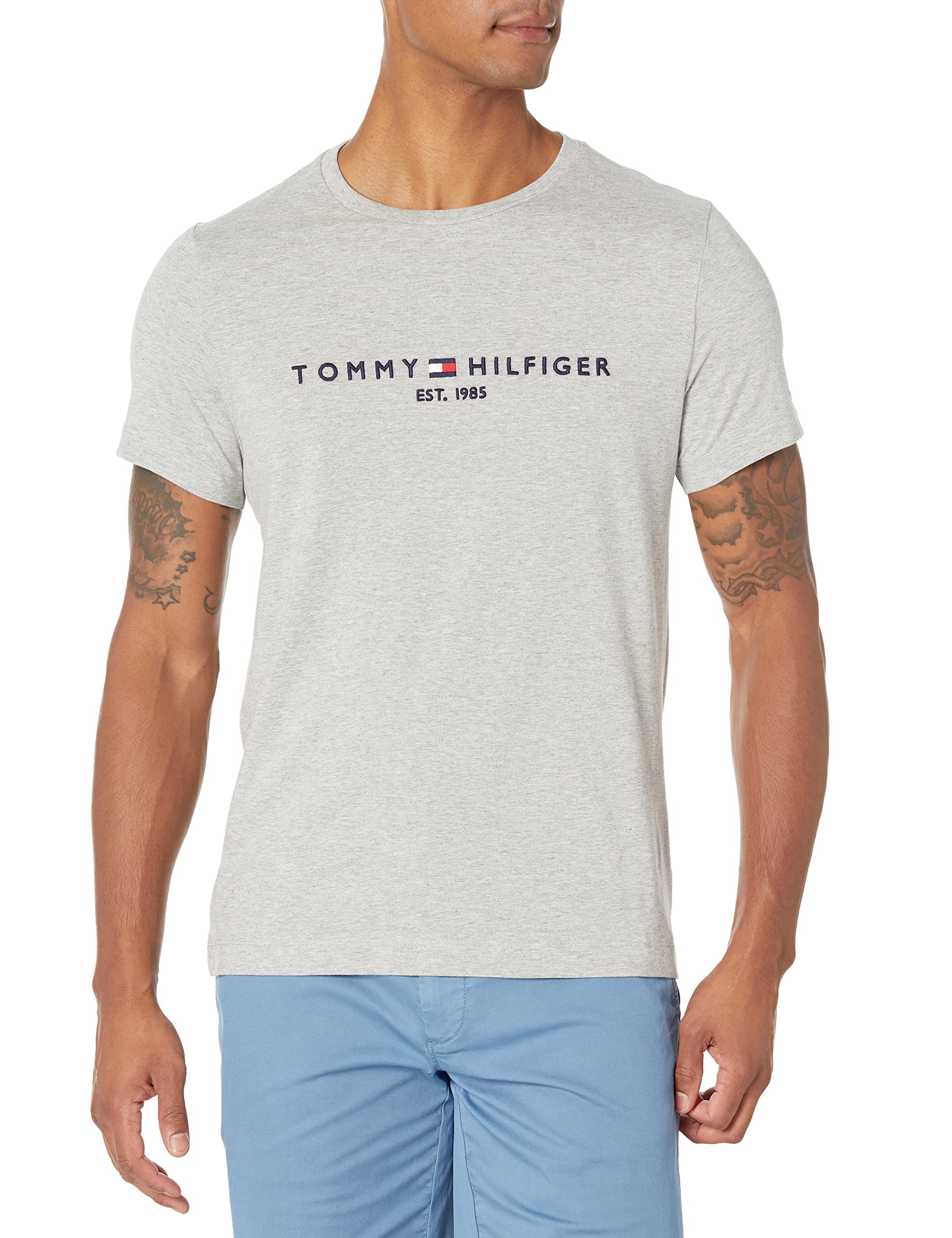 Tommy Hilfiger Mens Short Sleeve Graphic T Shirt, Bc16 Grey Heather, Large US Image