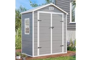 SELLERWE 6x3 FT Resin Storage Shed, Waterproof Outdoor Storage Shed with Floor, Window, Double Lockable Doors & 2 Vents, Tool Shed for Garden Patio, Backyard, Grey