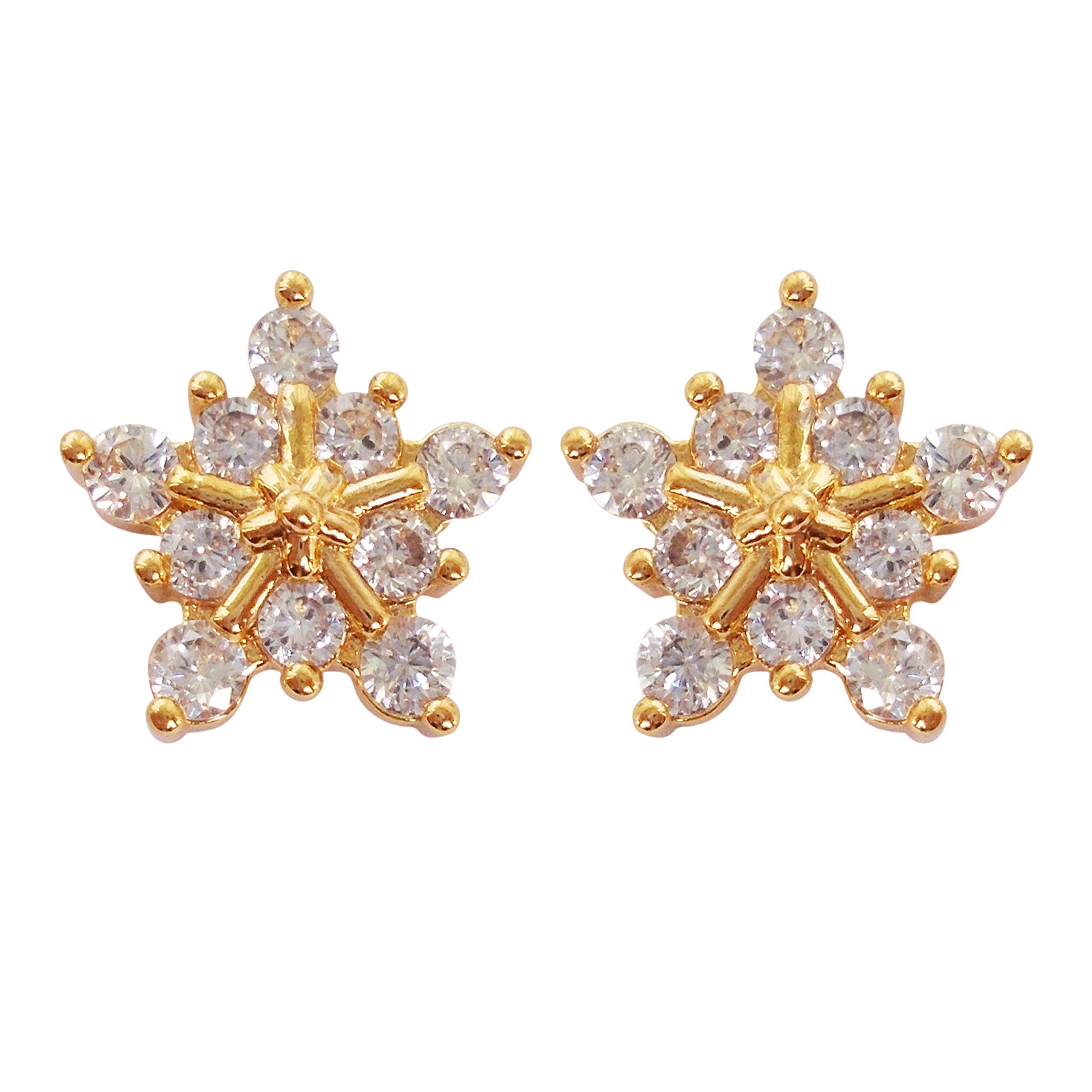 Hiqmic 925 Sterling Silver Fashion Snowflake Zirconia Ear Stud Earrings White Gold Plated Jewelry Gifts_WA90115-Gold