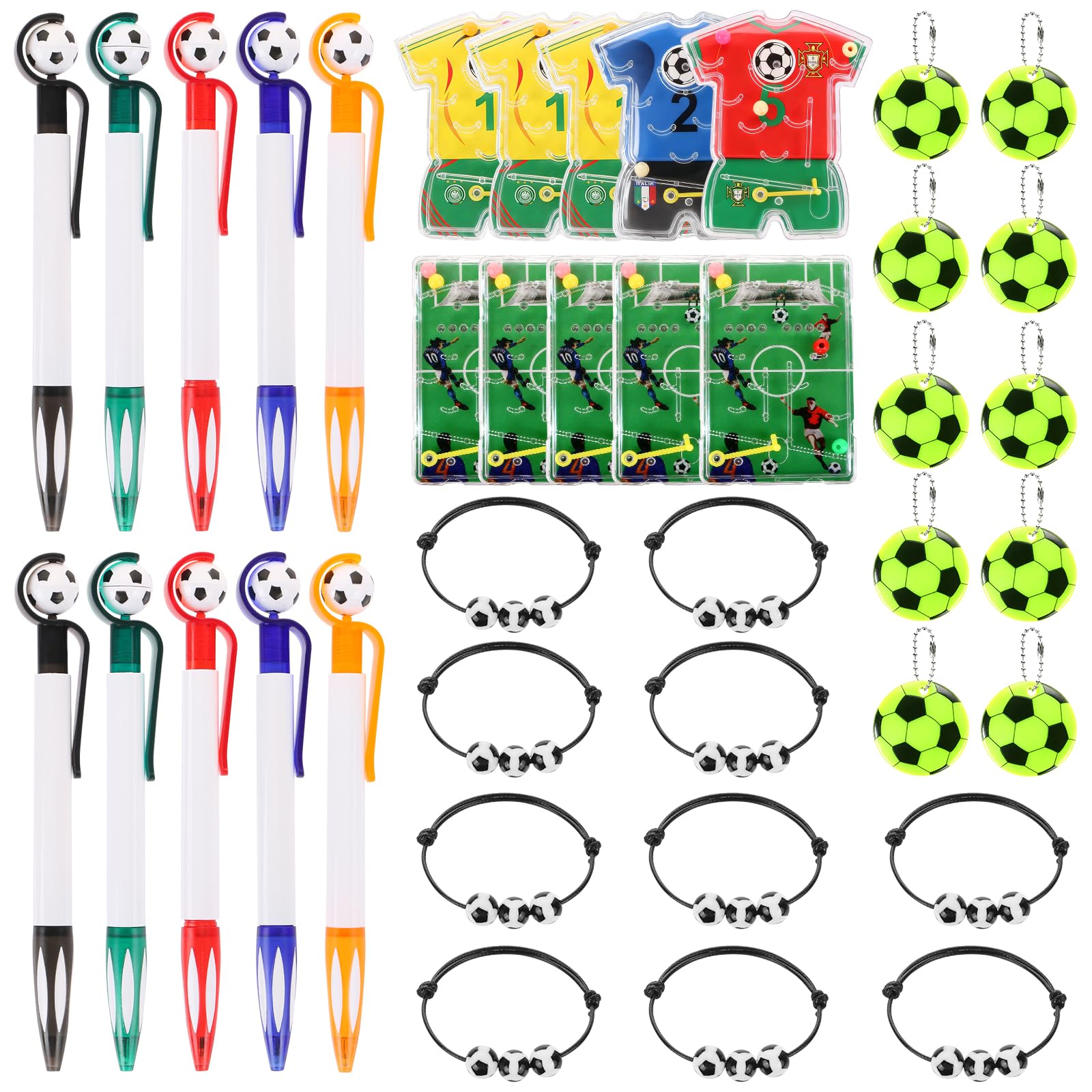 LALASTYLE 40 PCS Football Party Bags Set, Include Football Pen Retractable, Pinball Game, Reflective Keychain, Adjustable Bracelet, Football Party Bag Fillers for Students