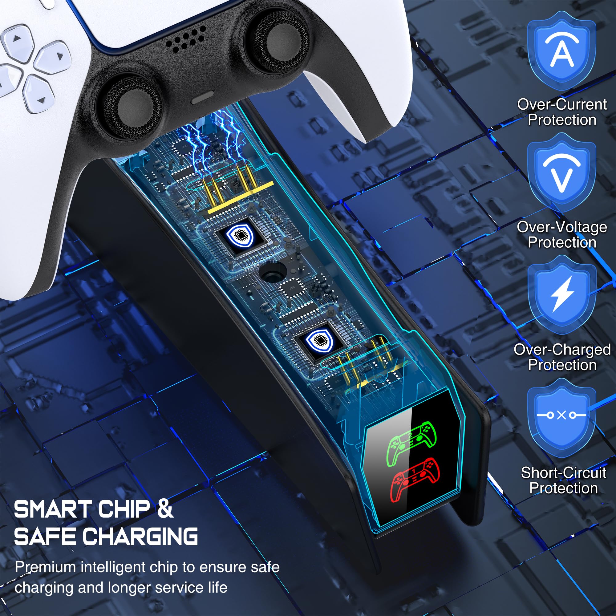 PS5 Controller Charger Station for Playstation 5 Dualsense with LED Light Dual Stand Charger Dock, PS5 Controller Charging Station Accessories for Playstation 5 Faceplates DualSense Edge-Black