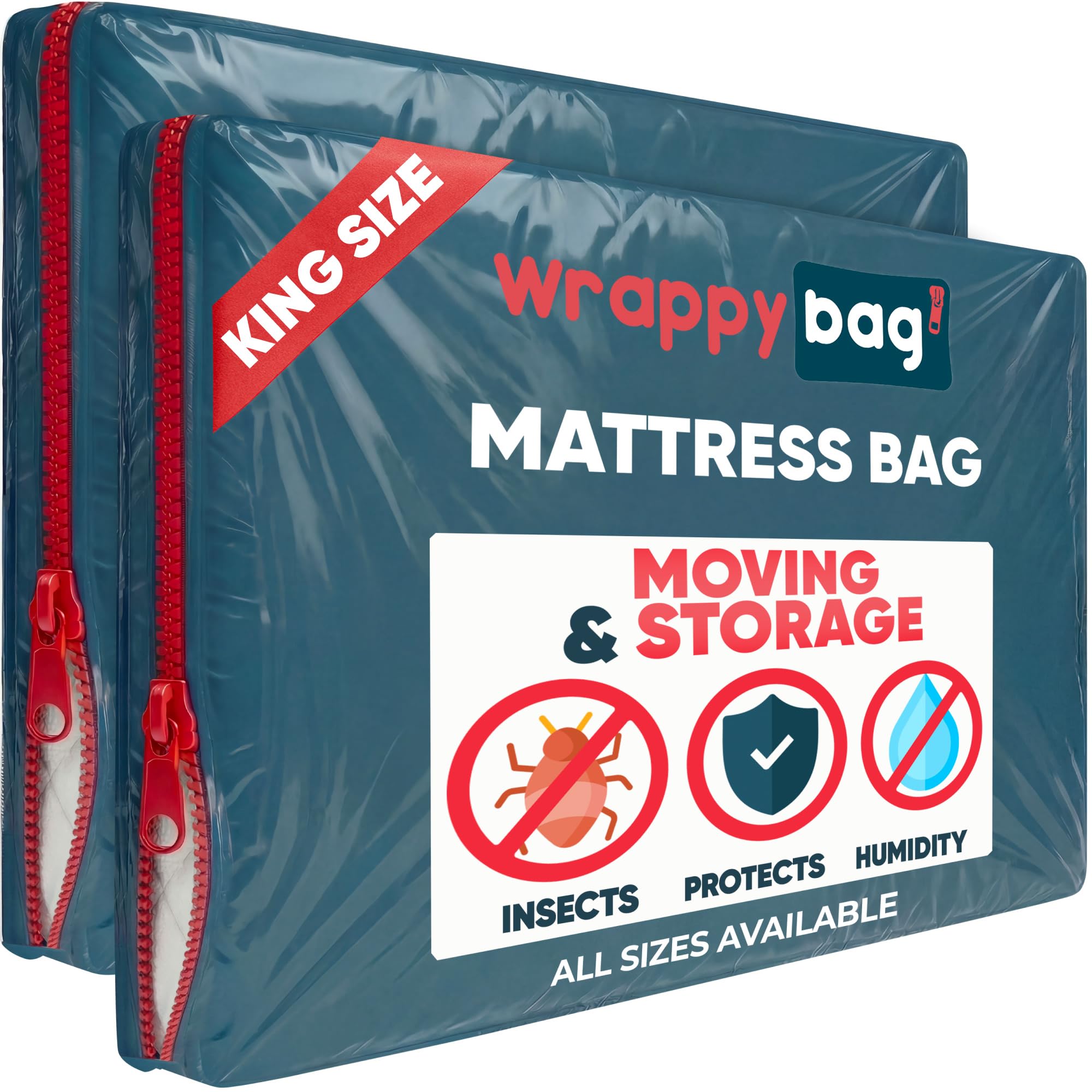 WRAPPYBAG – Opaque Plastic Mattress Storage Bag – Heavy duty mattress protector – Waterproof and Tear-Resistant Storage Bag – for Moving, Storage & Transport - King - Pack of 2