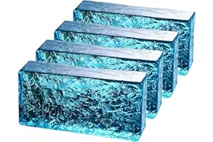 BOLDWAY 4 Pack-7.9"x3.9"x2" Turquoise Glass Block-ice Crystal Patterned Rectangular Solid Glass Brick - Used in Building Fields Such as Wall partitions, as Well as for DIY Lighting fixtures, DIY Tables etc.