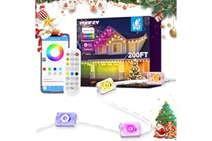 POOFZY Permanent Outdoor Lights for House,200ft RGB+IC Smart Outdoor Decor, 50 Scene Modes,App/Remote Control,IP67 Waterproof,for Christmas,Halloween,Daily & Holiday Party Decor,House Roof Lighting