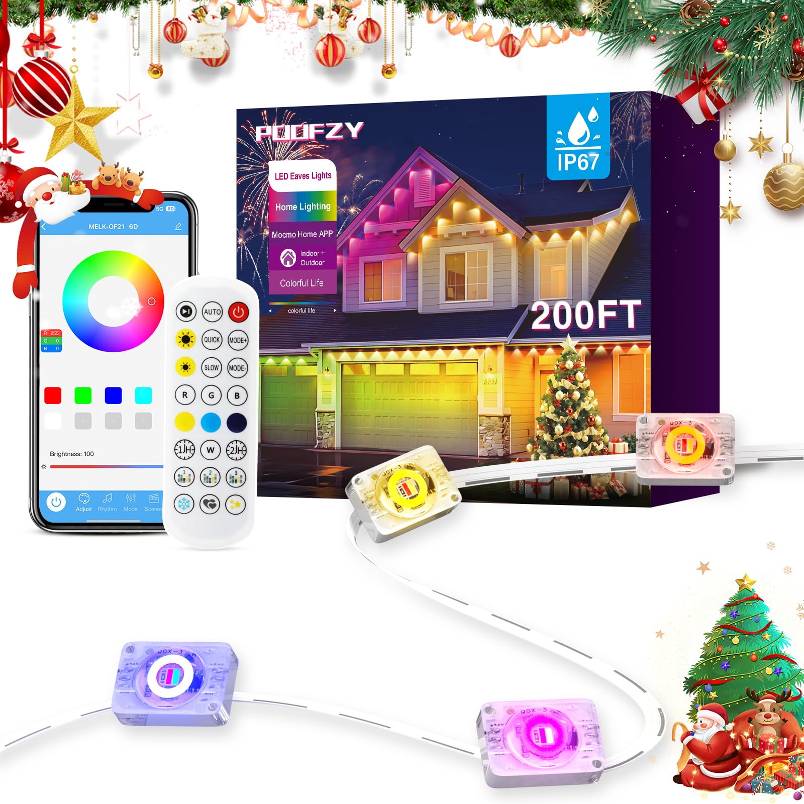 Photo 1 of **MISSING PARTS**
POOFZY Permanent Outdoor Lights for House,200ft RGB+IC Smart Outdoor Decor, 50 Scene Modes,App/Remote Control,IP67 Waterproof,for Christmas,Halloween,Daily & Holiday Party Decor,House Roof Lighting