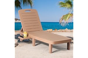CDCASA Chaise Lounge Outdoor, Multi-Functional Pool Lounge Chairs w/5 Adjustable Positions & Side Tray, Waterproof Resin Lounges for Poolside,Yard,Garden,Sunbathing, for All Weather, Brown