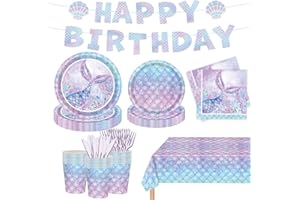 XUELIREN 122PCS Mermaid Themed Party Supplies for Girls Baby Shower Under the Sea Mermaid Birthday Party Decorations Ocean Party Tableware Plates Cups Napkins Knives Forks for 20 Guests
