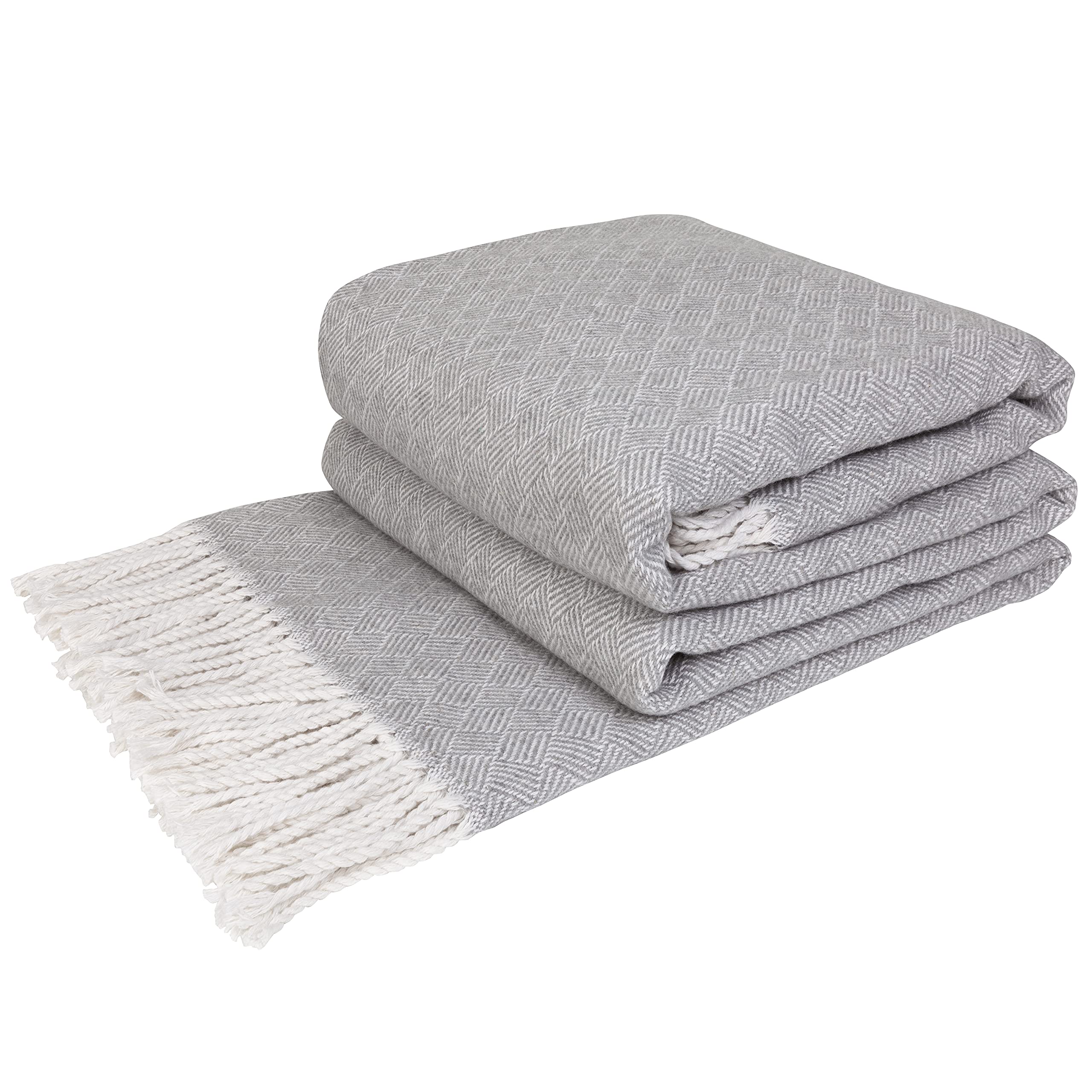 LYHome Cotton Blanket - Soft Throw for Sofas, Bed & Couch. Cosy Outdoor Blankets for Travel, Picnic & Camping. Settee Throws for Armchairs, Garden Furniture (55x79 in, 140x200 cm Grey Striped Squares) — image 1