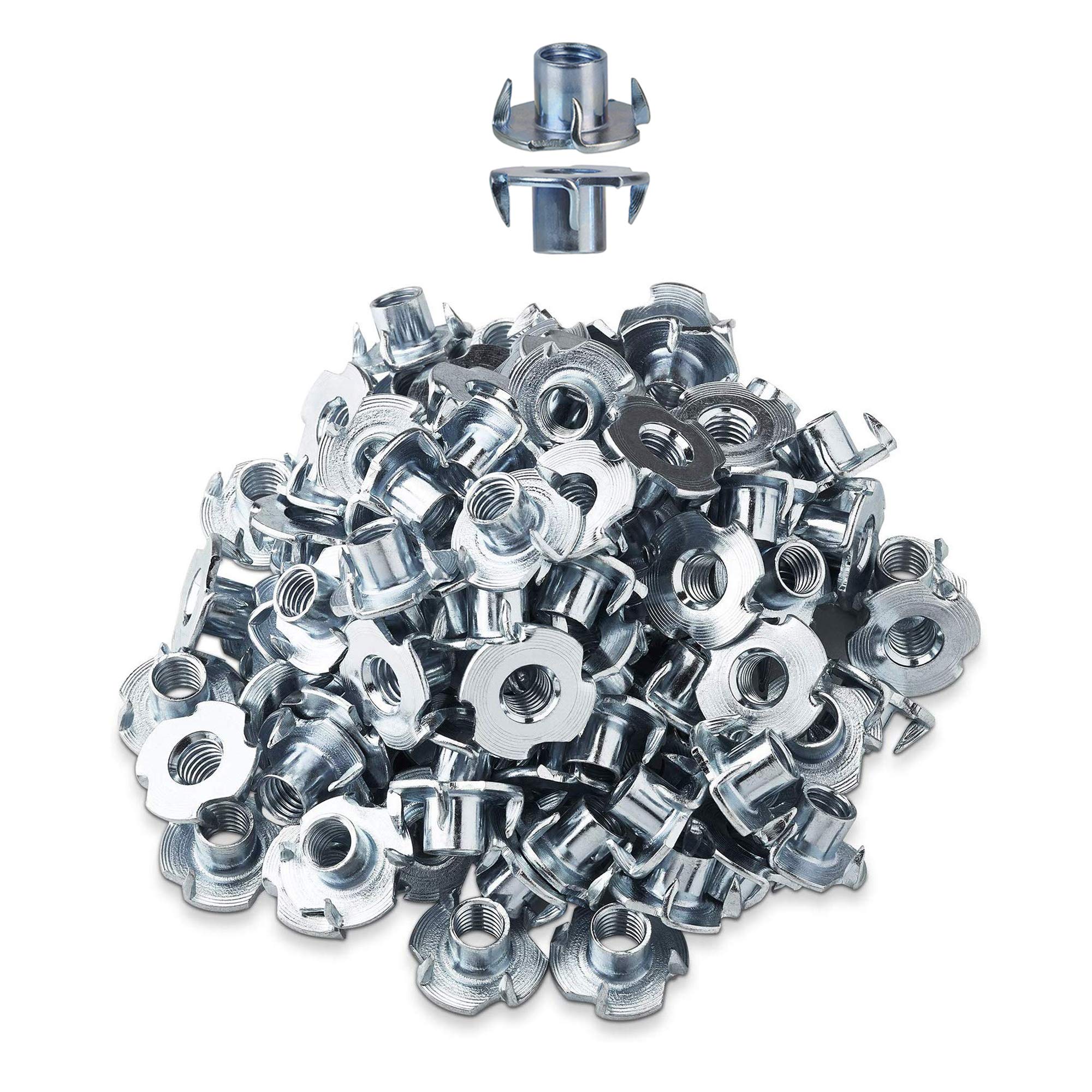 LIKERAINY 4 Pronged Tee Nuts M12 x 17mm Metal T-Nut Furniture Threaded Inserts for Woodworking Climbing Holds Furniture leg and Castor Fixings 50pcs
