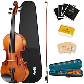Mendini by Cecilio 14 Inch Solid Wood Acoustic Viola Set, Satin Antique | Hand Carved Viola Kit for Beginners, with Hard Case, Bow, Rosin, Viola Bridge, Extra Viola Strings