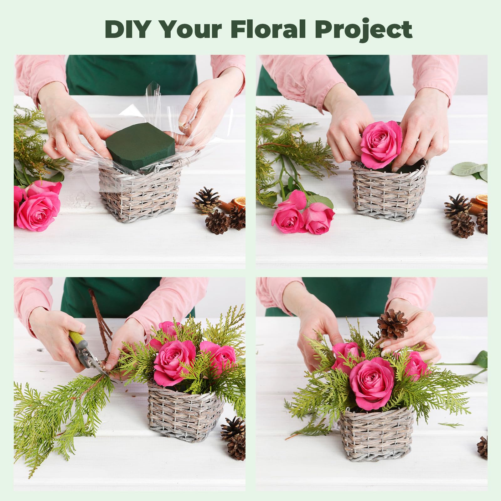 Upgraded 6 Pack Floral Flower Foam Blocks, Green Plant Foam for Flower Arrangements, Wet & Dry Florist Foam Styrofoam for Fresh and Artificial Flowers (5.5