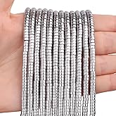 BONNY BOXX 150PCs Natural Silver Hematite Spacer Beads, Loose Semi Precious Flat Round Gemstone Heishi Disc Stone Beads for Beading Jewelry Making 4mm*2mm